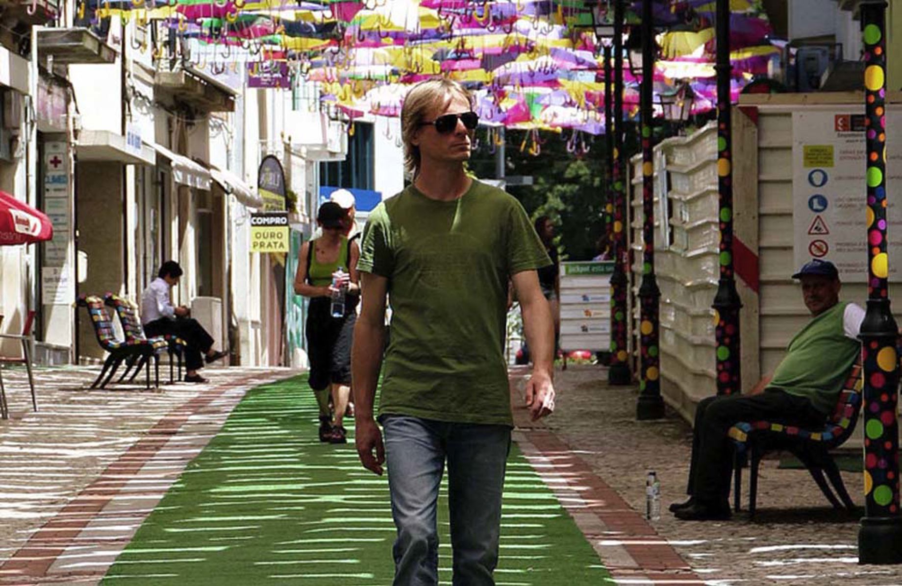 Man walking along a city street