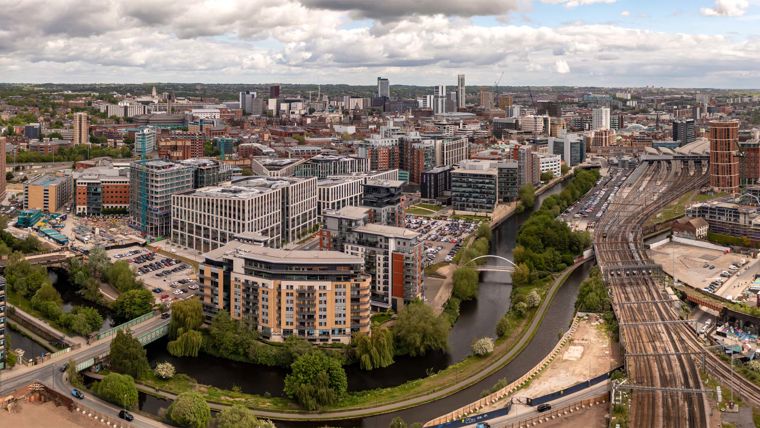 Aerial view of urban transport in a city