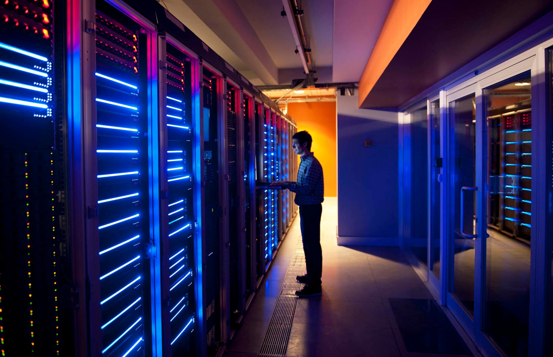 Man inside a data centre