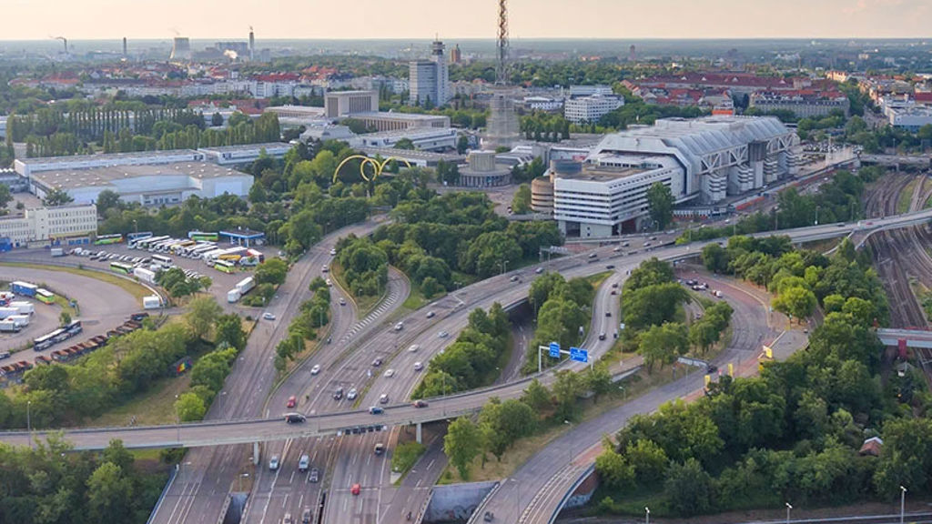 Birds eye view of the motorway junftion Berlin. © shutterstock