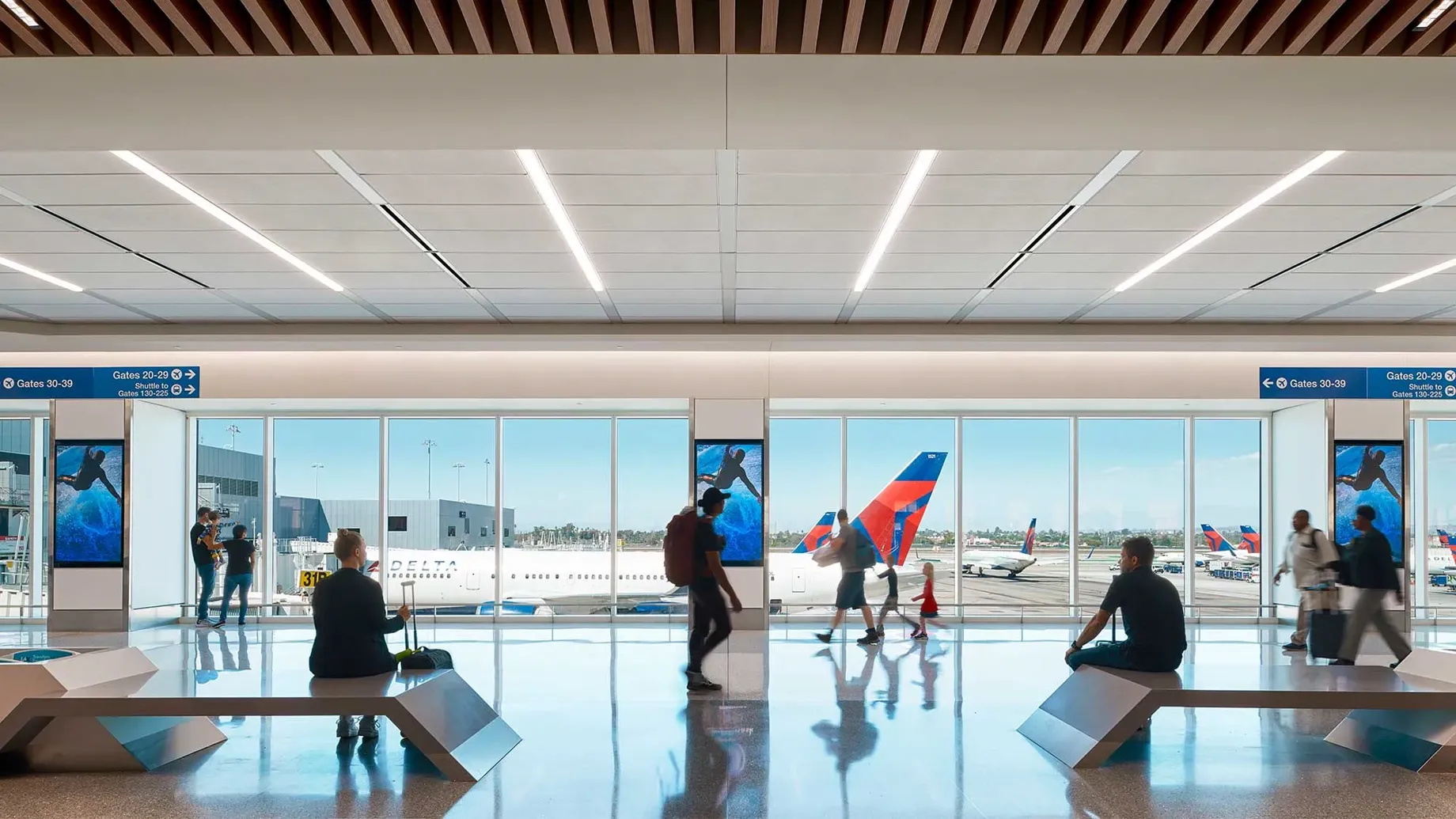 People at the departure lounge inside Los Angeles International Airport