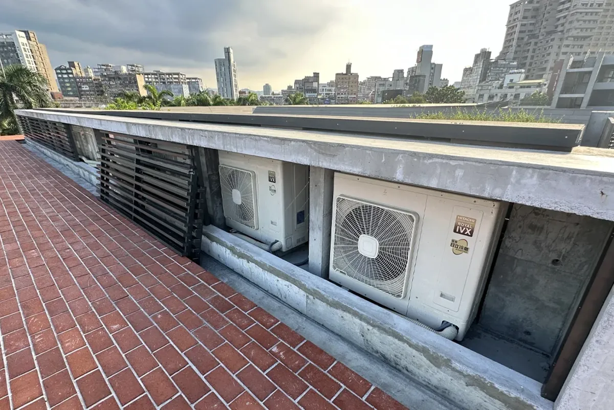 Outdoor air conditioning units on the roof of a building