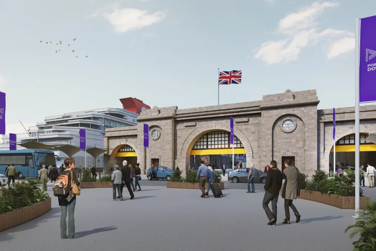 Visualisation of the entrance of the Western docks with people walking in front