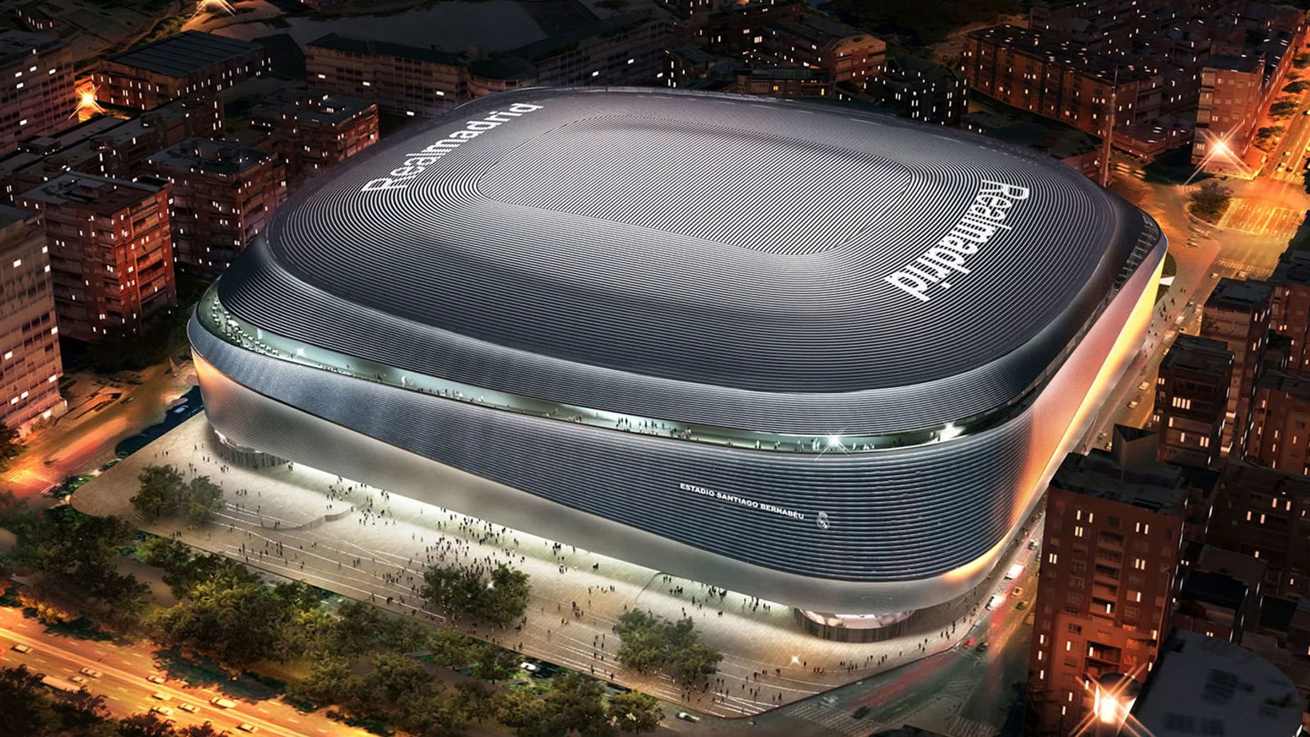 Santiago Bernabéu at night