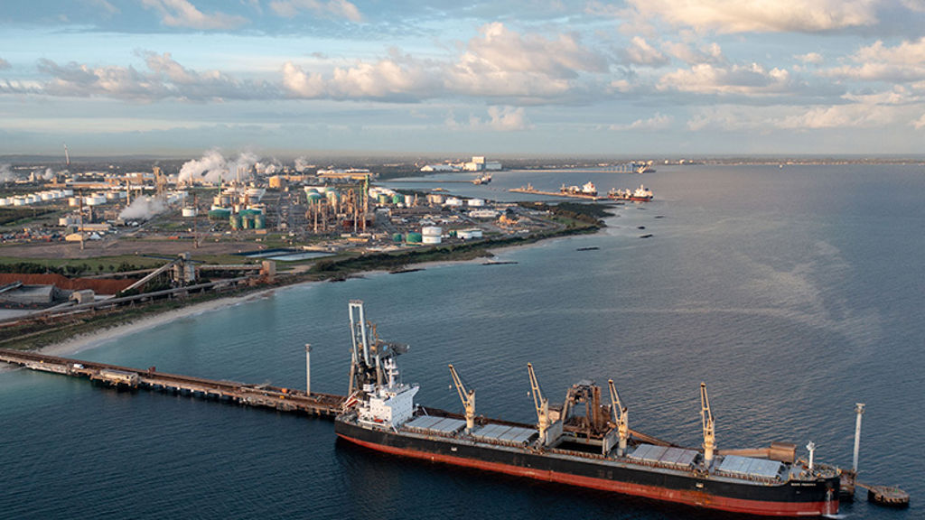 Coastline shipping barge in Western Australia