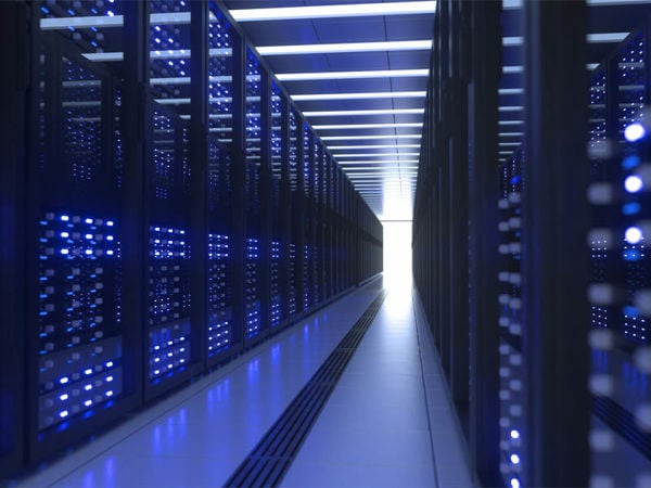 Data centre computer racks in network security server room