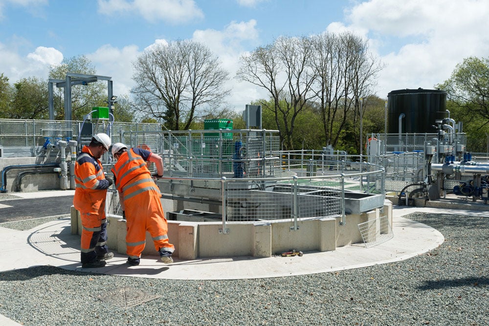 Workers at a water plant