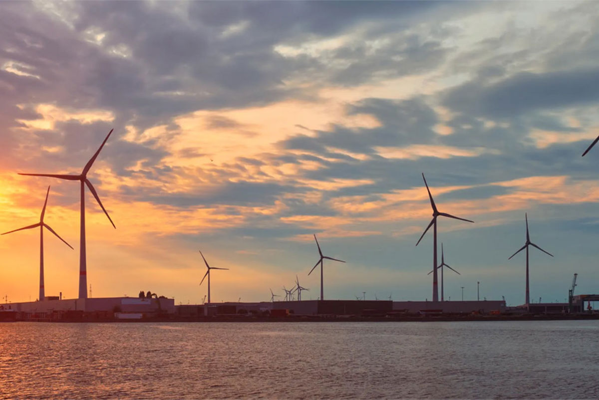 Wind turbines at the port of Antwerp